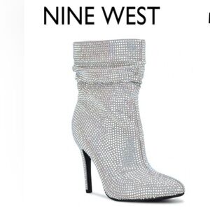 🔥🔥NWOT NINE WEST GORGEOUS White Glass Ankle SPARKLY Dressy Boots SZ 10🔥🔥